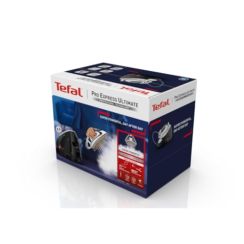 Tefal Pro Express Ultimate Dampfbügelstation, starker 8-Bar-Druck, Dampfstoß: 520 g/Min., 1,9 L Wassertank, Antikalk-Kollektor, Anti-Tropf-System, Bügeleisen Dampfstation, schwarz/weiß, GV9550 8