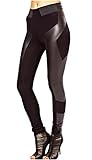 Lotsyle Womens Faux Leather Joint Leggings High Waist Stretch Panel Black Pants (XXL)