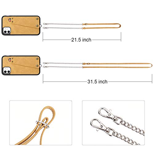 JISON21 iPhone 11 case with Lanyard,iPhone 11 Case Crossbody Chain with Credit Card Holder Slot Adjustable Detachable Strap Leather Case Cover for Apple iPhone 11 6.1 inch 2019