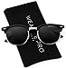 WearMe Pro - Classic Half Frame Polarized Semi-Rimless Rimmed Sunglasses (Black/Silver Rim/Black Lens, 51)