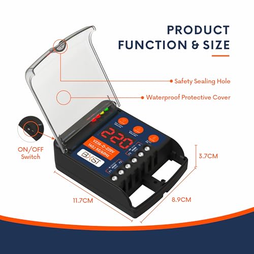 Protector de sobretensiones de cableado resistente con pantalla LED ajustable, protección de voltaje y retardo, 220 V, 30 A, 6600 W máximo, protección contra sobretensiones de 140 J para
