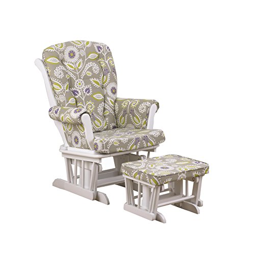 Cotton Tale Designs Periwinkle Glider Floral on White with Ottoman