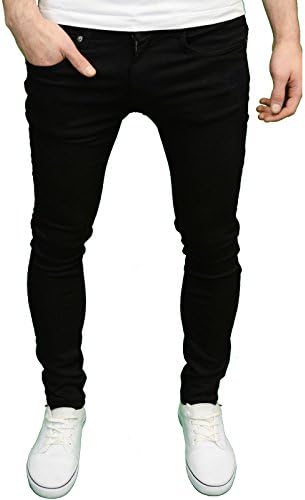 Series Seven Branded Abrased Distressed Acid Wash Stretch Skinny Fit Jeans (32W x 32L, Black Denim)