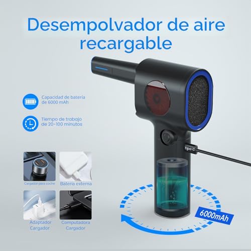 ATEngeus Electric Dust Blower, Electric Continuous Speed Compressed Air with Storage Box, Compressed Air Cleaning with LED, Air Blower for Car, PC, Home