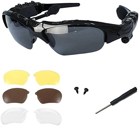 Wireless Music Bluetooth Sunglasses Headset Headphone Handsfree for iPhone 5 6 7 Plus, Samsung Galaxy S3 S4 S5 S6 Edge S7 S8 S9 LG +Free Replaceable 3 Pair Lens (Yellow,Brown,Clear)