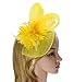 Zking Women Fascinator Hair Pillbox Rose Veil Cocktail Party Wedding Hat (A-pastel yellow)