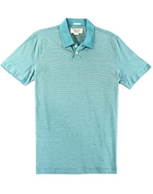Penguin Mens Large Stripe Texture Polo Rugby Shirt Blue L