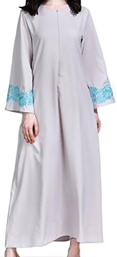 Janjunsi Women Muslim Islamic Embroidery Dress with Pocket Dubai Robe Kaftan