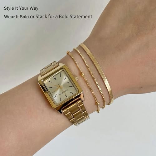 DEARMAY Gold Bracelets for Women Waterproof, 14K Gold Plated Stackable Jewelry Sets Non Tarnish Trendy Thin Dainty Cuban Link Paperclip Chain Bracelet Stack Fashion Accessories Gifts for Womens