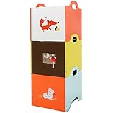 Labebe Wooden Toy Storage Bin, 3-color Combined Stackable Fox Toy Bin, Closed Door Baby Toy Chest with 3-layer for Baby, Kid Storage Bin/Kid Storage Box/Kid Storage Container/Kid Chest/Kid Trunk