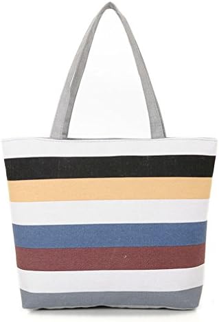 DUODUOQI Canvas Shopper Bag Striped Rainbow Prints Beach Bags Tote Shoulder Bag Casual F 42 x 32 cm