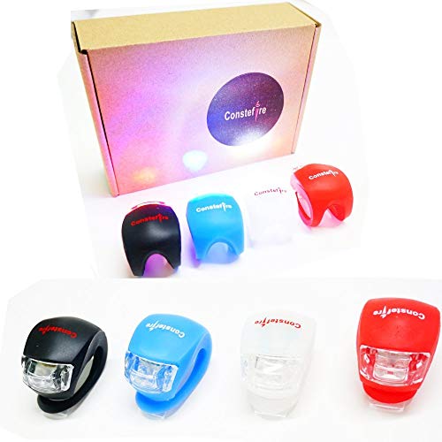 4PCS Constefire Bicycle Light Front and Rear Silicone LED Bike Light Set – Bike Headlight and Taillight,Waterproof & Safety Road,Mountain Bike Lights,Batteries Included