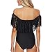 EVESUN Women's Ruffle Falbala One Piece Swimsuit Off Shoulder Sexy Monokini Swimsuit(XL,BK)