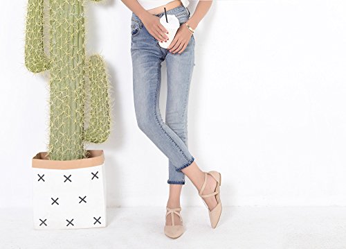 Mila Lady Laurel Womens Pointed Toe Ankle Strap T-Strap D'Orsay Dress Flats Shoes,NUDE6.5
