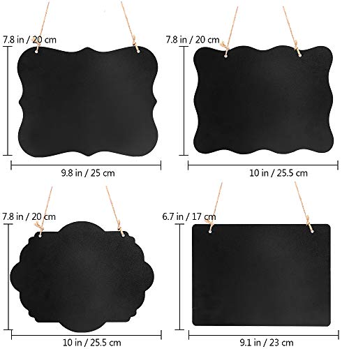 VSADEY 4 Pack Chalkboard Sign Hanging, Double-Sided Erasable Message Board, Small Hanging Liquid Chalkboard Signs with Hanging String for Wedding, Bar, Cafe, Restaurant
