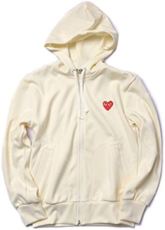 Japanese counter purchasing CDGPLAY new red small love cardigan zipper hooded sweater couple models (Male L, White)
