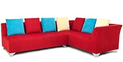 Lifestyle Solutions ZikraS Sal Wood 5 Seater L-Shaped Sofa Set for Living Room (Red)