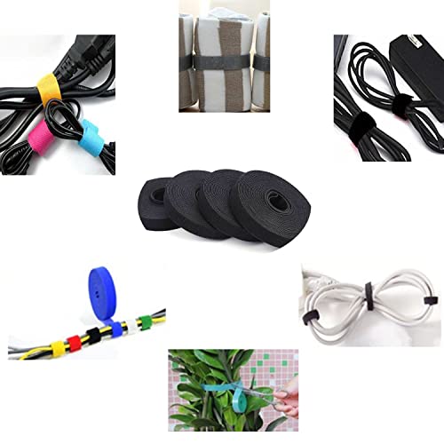 Joojus Reusable Nylon Fastening Tape Cable Ties Double Side Hook and Loop Straps Wires Cords Organizer Roll for Home Office(11 Yard, Black)