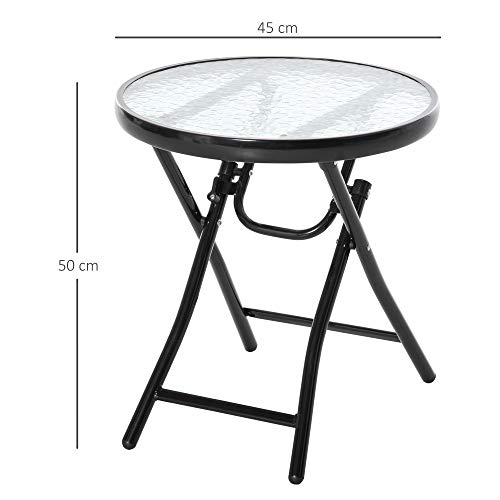 Outsunny Gartentisch Beistelltisch Bistrotisch mit Glasplatte rund klappbar Metall Ø45 schwarz – Bild 4