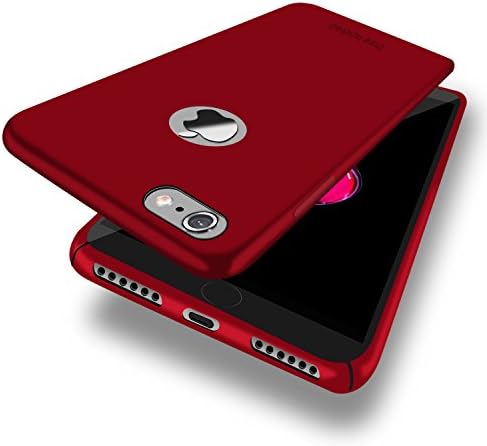 ThreeHundred iPhone 7 Cases / iPhone 8 Case Slim Built-in Matel Plate Rubber Coating Microfiber Cloth Lining Hard Cover for Apple iPhone 8 (Deep Red)
