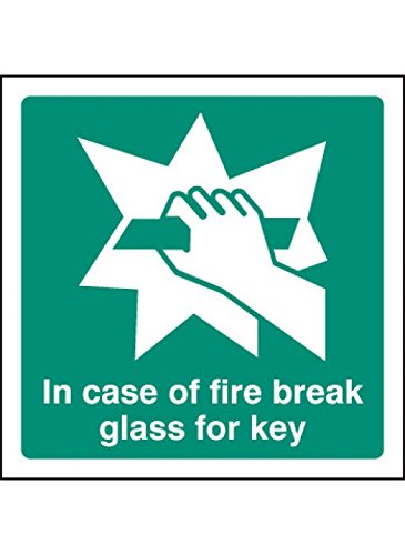 Caledonia Signs 12044F In Event of Fire Break Glass for Key Sign, Rigid Plastic, F: 200 mm x 200 mm