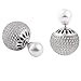 Faenlior Double Sided Front Back Ball Earrings Silver Plated Rhinestone Bling Pearl Balls Tribal Stud Earrings