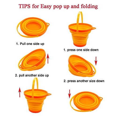 Shindel Foldable Bucket, 3PCS Foldable Pail Bucket Collapsible Buckets for Kids Beach Play Camping Gear Water and Food Jug, Dog Bowls, Camping, 2.5L