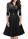 Missmay Women's Vintage 1950s Style 3/4 Sleeve Black Lace Flare A-line Dress