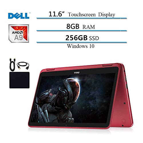 2019 Dell Inspiron 11 3000 11.6″ 2-in-1 Touchscreen Laptop, AMD A9-9420e (Up to 2.9GHz), 8GB DDR4 RAM, 256GB SSD, WiFi, Bluetooth, HDMI, Bluetooth, Webcam, Windows 10 Red W/ Accessories