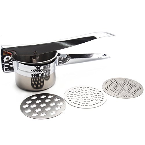 iYaYoo Stainless Steel FDA Approved Potato Ricer and Masher Baby Food Press with 3 Interchangeable Fineness Discs