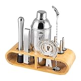 Atlas&Co Bar Set: 12 Piece Bar Tool Set with Beautiful Stained Bamboo Wood Stand - Ideal Set For Professional and Amateur Drink Makers Alike - With Bonus Cocktail Ebook