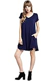Mitto Shop Women's ECO-FRIENDLY Premium Bamboo Fiber V-Neck Trapeze Knit Dress (Small, Navy)