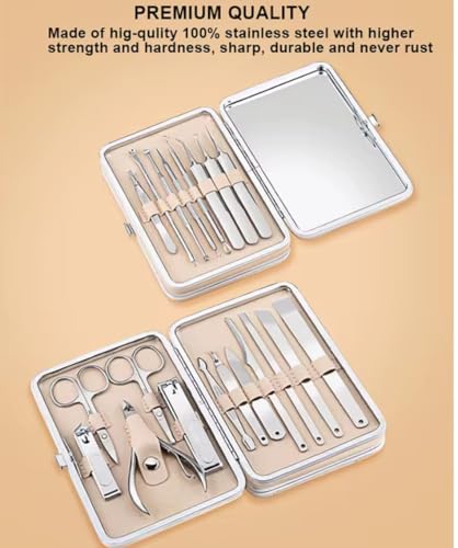 Professional Manicure and Pedicure set and Grooming kit, 22 pieces, with stainless steel Nail clipper, Professtional Nail Beauty set, Portable Leather Case With Mirror, Travel Set.