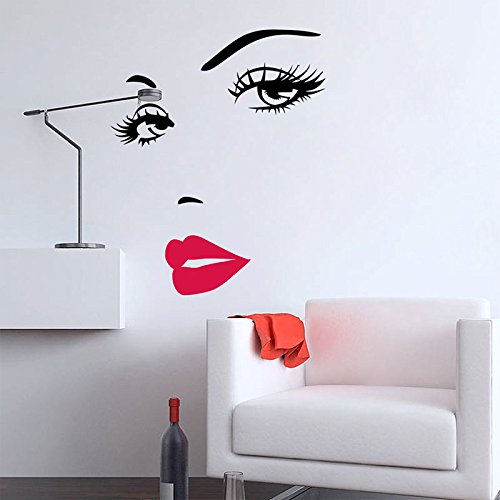 Kicode Fashion Face Red Lips Wall Stickers Women Lady Art Girls Entrance Home Bedroom Sticker Decals Decor