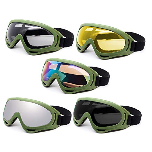 LJDJ Safety Goggles - Glasses Set of 5 - Motorcycle Goggles Dirt Bike ATV Motocross Anti-UV Adjustable Riding Offroad Protective Combat Tactical Military Goggles for Men Women Kids Youth Adult - Thumbnail 7