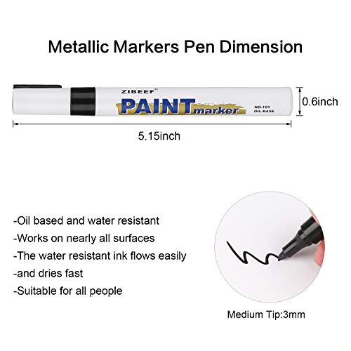 AVAVA Metallic Paint Markers Pens for Rocks,Ceramic,Metal, Glass,Halloween Pumpkin,Wood,Fabric,Plastic,Paper,Christmas DIY Art Crafts,Medium Tip with Quick Dry (3Black+ 3White)