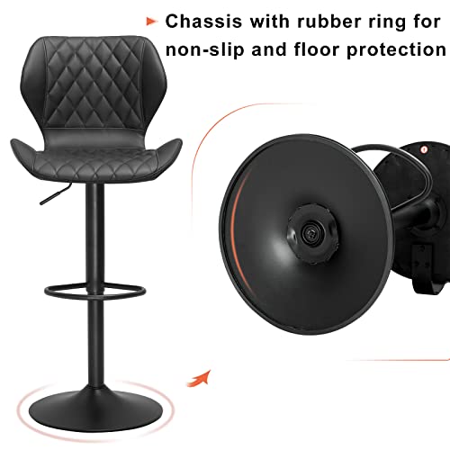DICTAC Leather Bar Stools Set of 2 Black Adjustable Height Bar Chairs