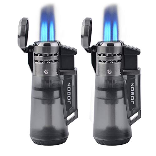 Butane Torch Cigar Lighter 3 Jet Flame Cigarette Lighter with Visible Gas Tank, Butane Refillable (2 Pack)