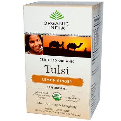 Organic India Caffeine-Free Tulsi Tea Bags Lemon Ginger - 18 CT