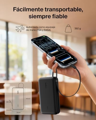 UltraCharge Batería Externa 20000 mAh Cable USB-C y Pantalla - Negro