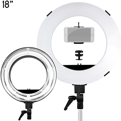 18-inch Continuous Non-Dimmable Fluorescent RingLight with Cellphone Holder and White Diffuser for Photography Studio, Makeup and Photo Video Shooting, LNA1022-EYEM1121