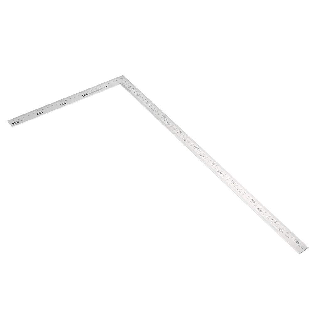 Right Angle Ruler Angle Ruler, 300mm×150mm/500mm×250mm 90 Degree Metal Square Ruler, Measurement Square Tool 1PCS Silver for marking measuring(500mm*250mm)