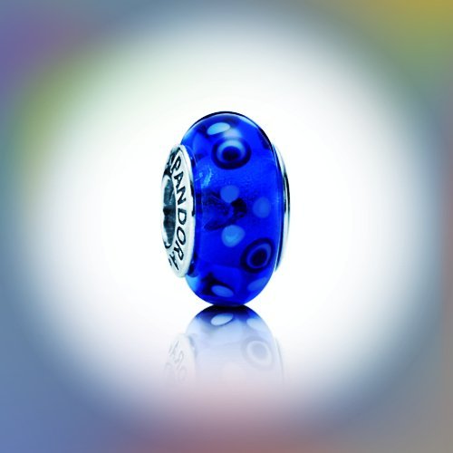 Authentic "Retired" Murano Glass Crystal Charm Bead for Pandora Bracelet Blue Bubbles 790695 Threaded Core 925 Sterling Silver