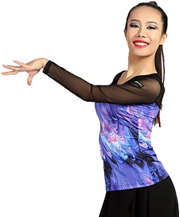 G1036 Latin Ballroom Modern Dance Professional “V” Collar Yarn Connected Design Tops