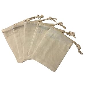 Image of Natural Muslin Drawstring Bags 3" x 4" | Small Ivory, Light Tan Muslin Bags for Party Favors, Baked Treats & Gifts | Safe, Non-Toxic, 100% Cotton Woven Bags w/ Drawstring Closure (Pack o