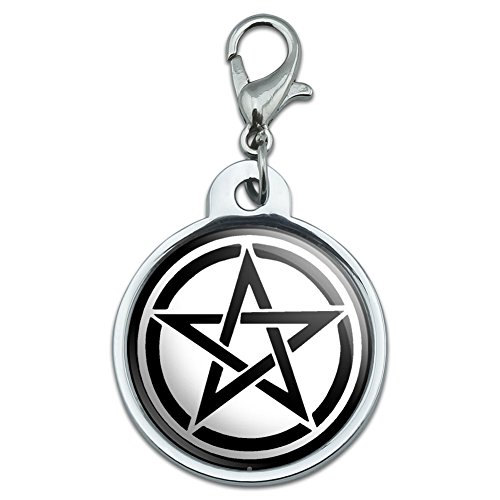 Chrome Plated Metal Small Pet ID Dog Cat Tag Symbols - Pentagram - Wicca Witch