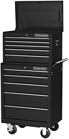 Extreme Tools EX2657CRBK 7-Drawer Top Chest and 5-Drawer Roller Cabinet, 26-Inch, Black High Gloss Powder Coat Finish