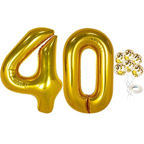 Big Gold 40 Balloon Numbers 40 Inch Gold Confetti Balloons and 40