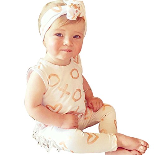 2Pcs Outfit Set Newborn Toddler Baby Girl Boy Print Sleeveless Romper Jumpsuit Sunsuit Clothes (White, 6-12 Months)
