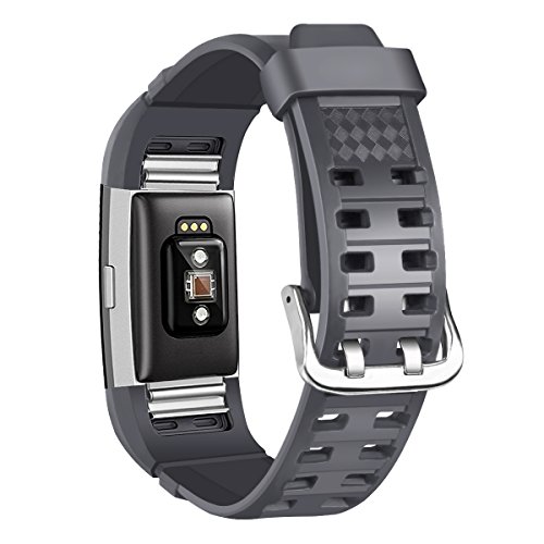 MoreToys Silicone Adjustable Replacement Accessory Sport Watch Band Wrist Strap Bracelet for Fitbit Charge 2 Fitness Wristband (Gray)